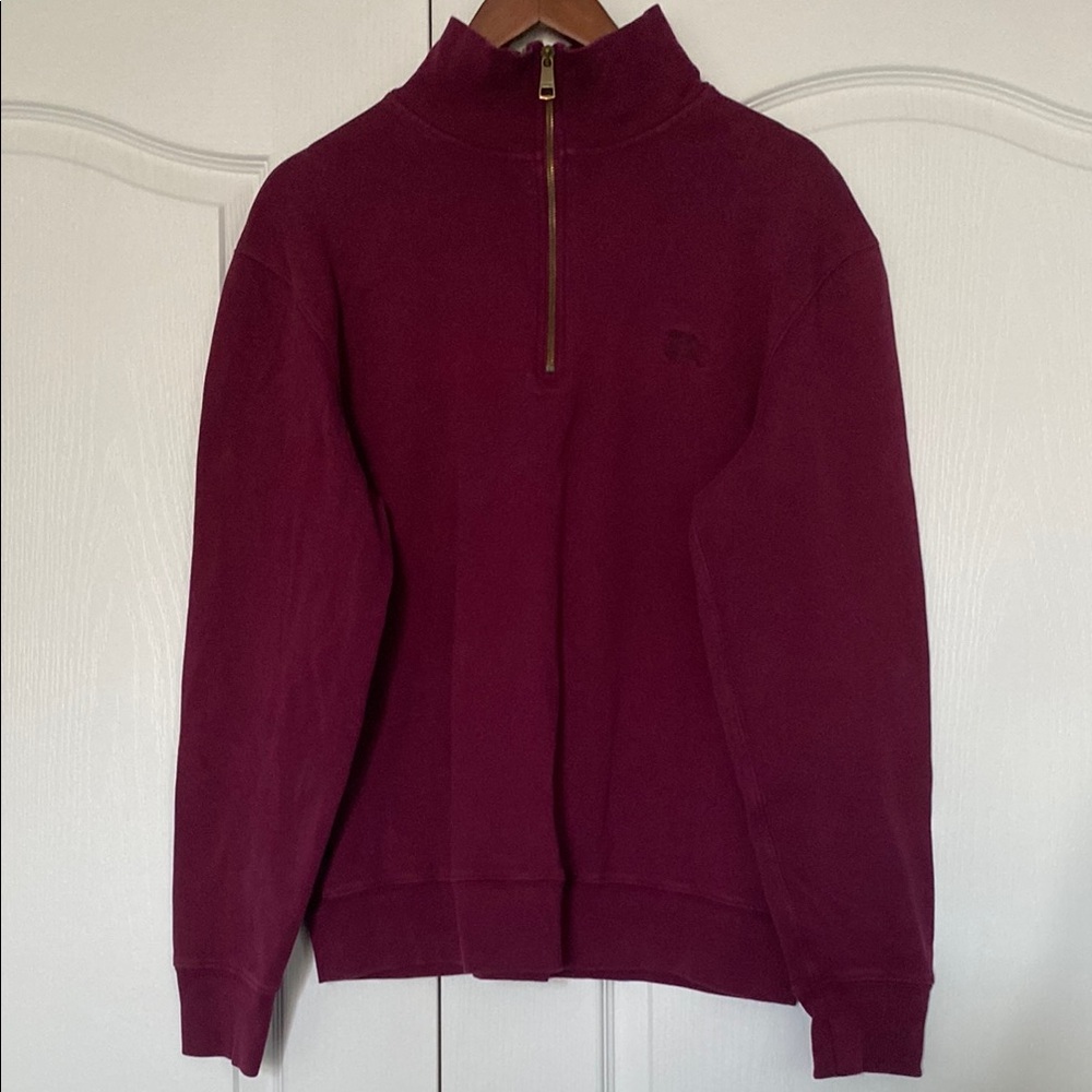 Burberry Men's Burgundy 1/4 zip Polo Sweater size L